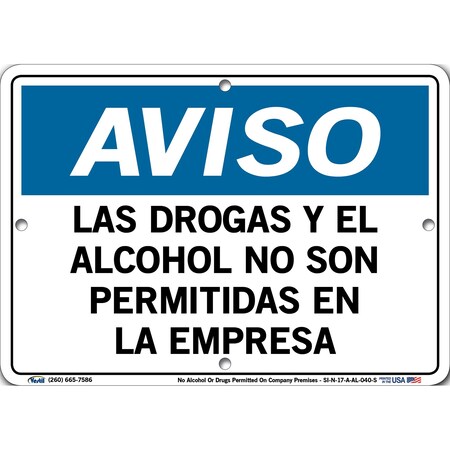 Vestil Aluminum Sign, 7-1/2" Height, 10-1/2" Width, Aluminum, Rectangle, Spanish SI-N-17-A-AL-040-S